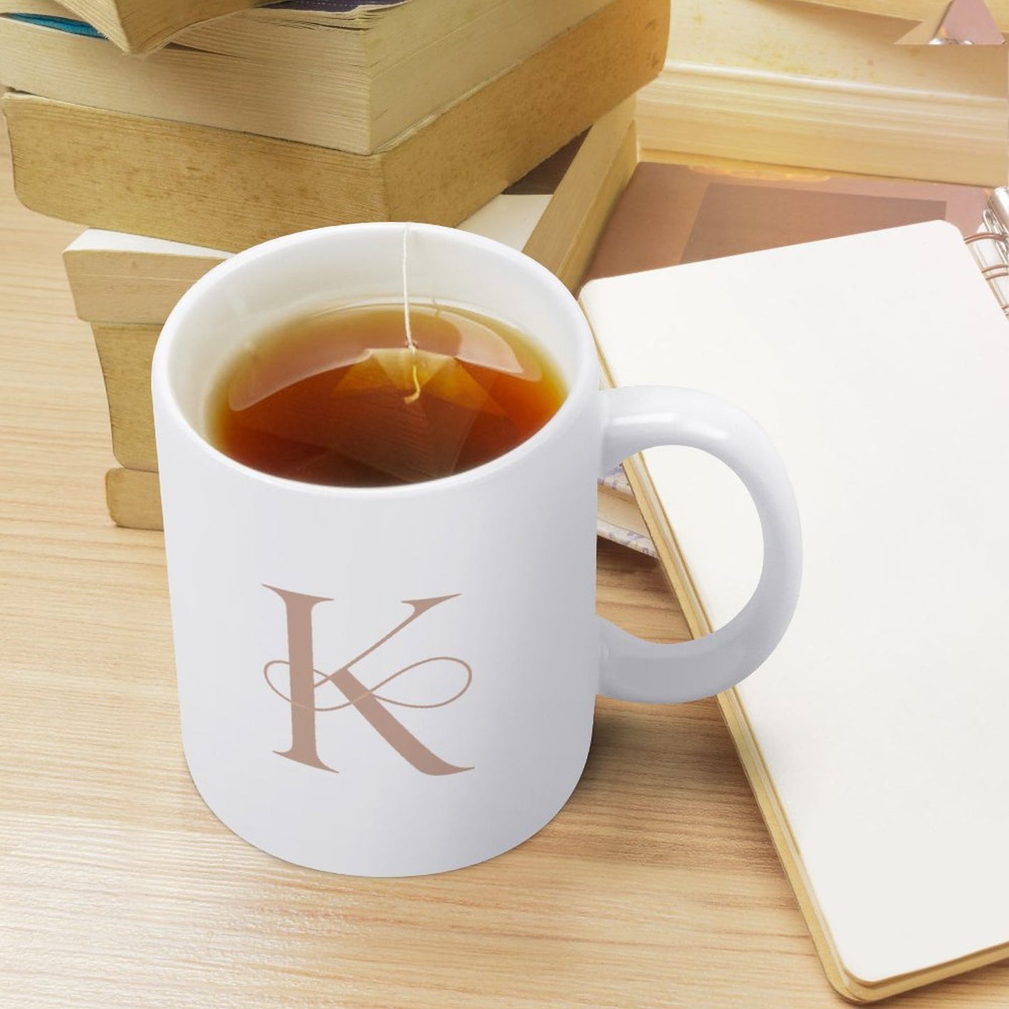 14oz White Ceramic Mug with Handle - Letter K