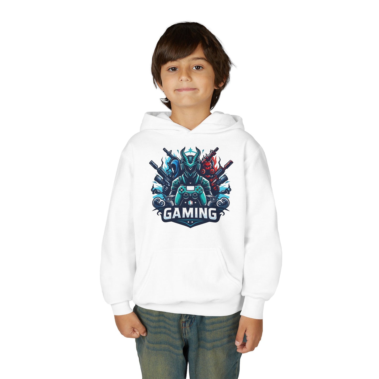 Youth Gaming Hoodie — Robotic Gamer Emblem Sweatshirt