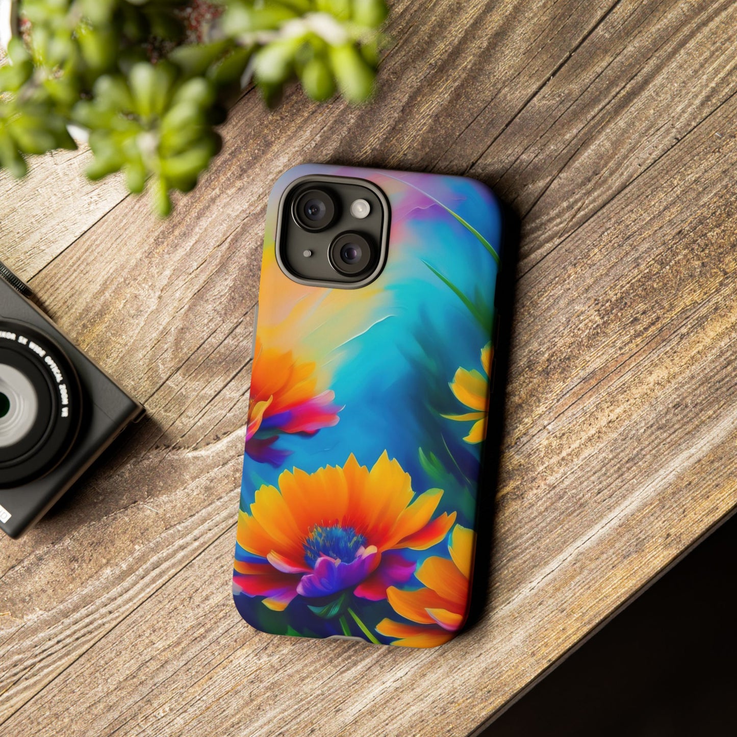 Floral Burst Tough Phone Case — Vibrant Watercolor Flowers Protective Cover