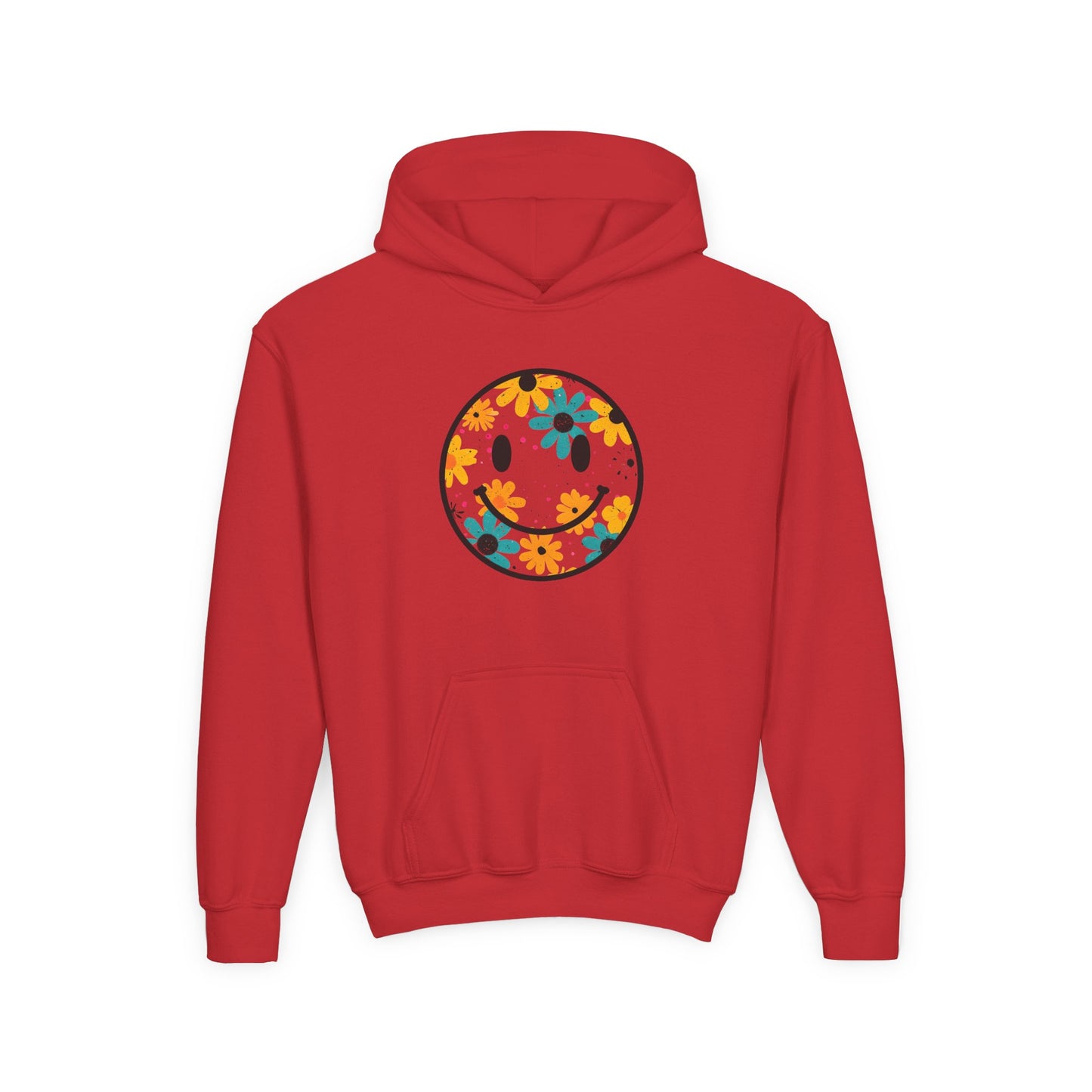 Youth Floral Hoodie – Orange & Teal Flower Circle Design