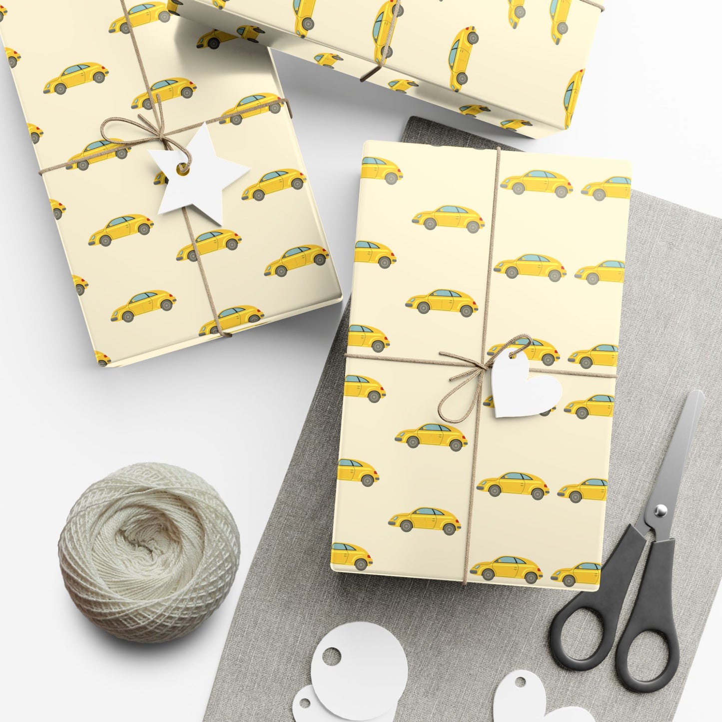 Taxi Pattern Gift Wrap Paper — Yellow Cab Wrapping Sheets for Car Lovers