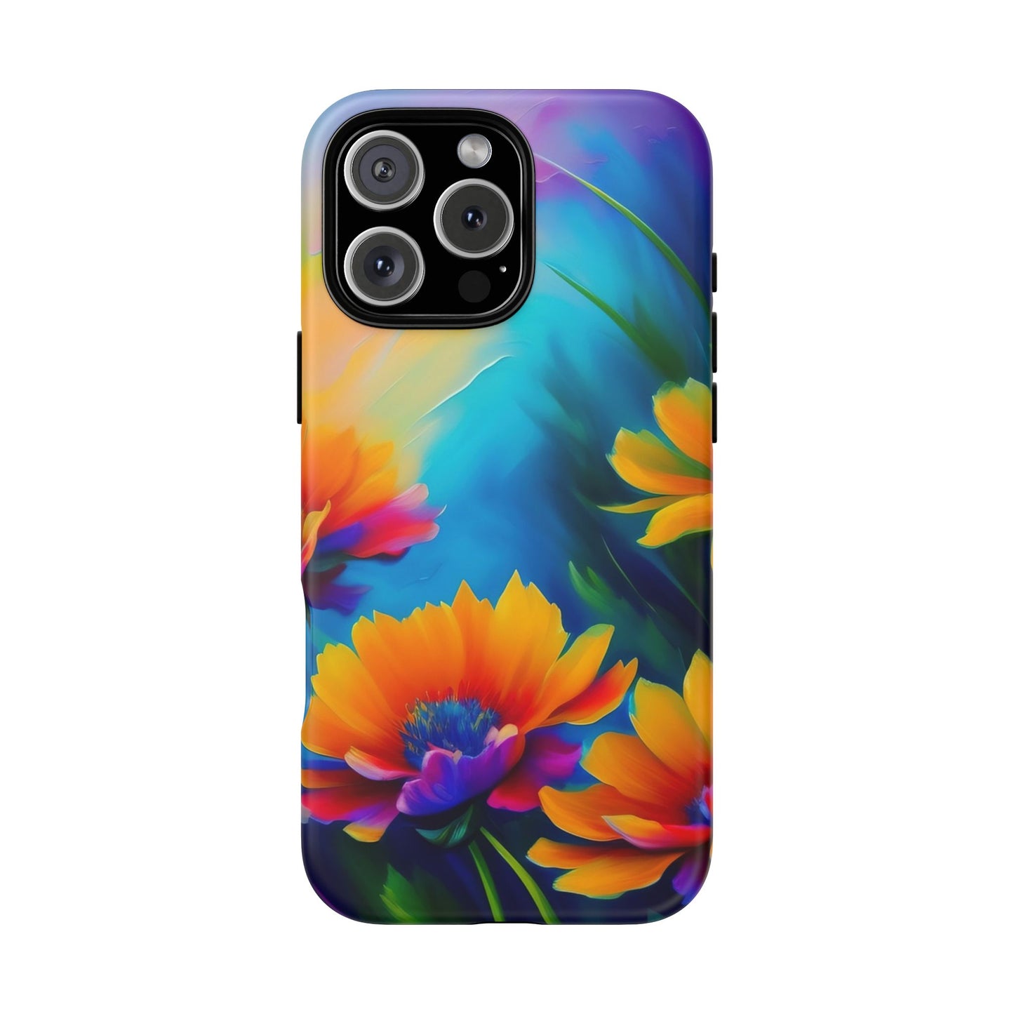 Floral Sunset Tough Phone Case — Vibrant Watercolor Flowers Protective Cover