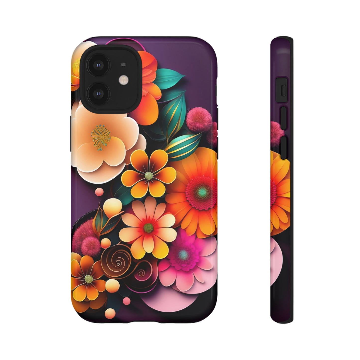 Floral Burst Tough Phone Case — Colorful Retro Flowers Protective Cover