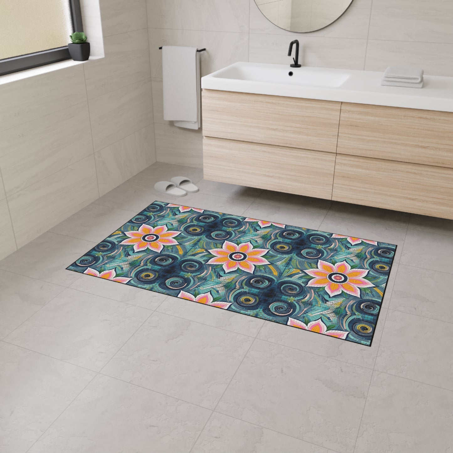 Floral Mosaic Heavy-Duty Floor Mat — Non-Slip Garden Pattern Rug