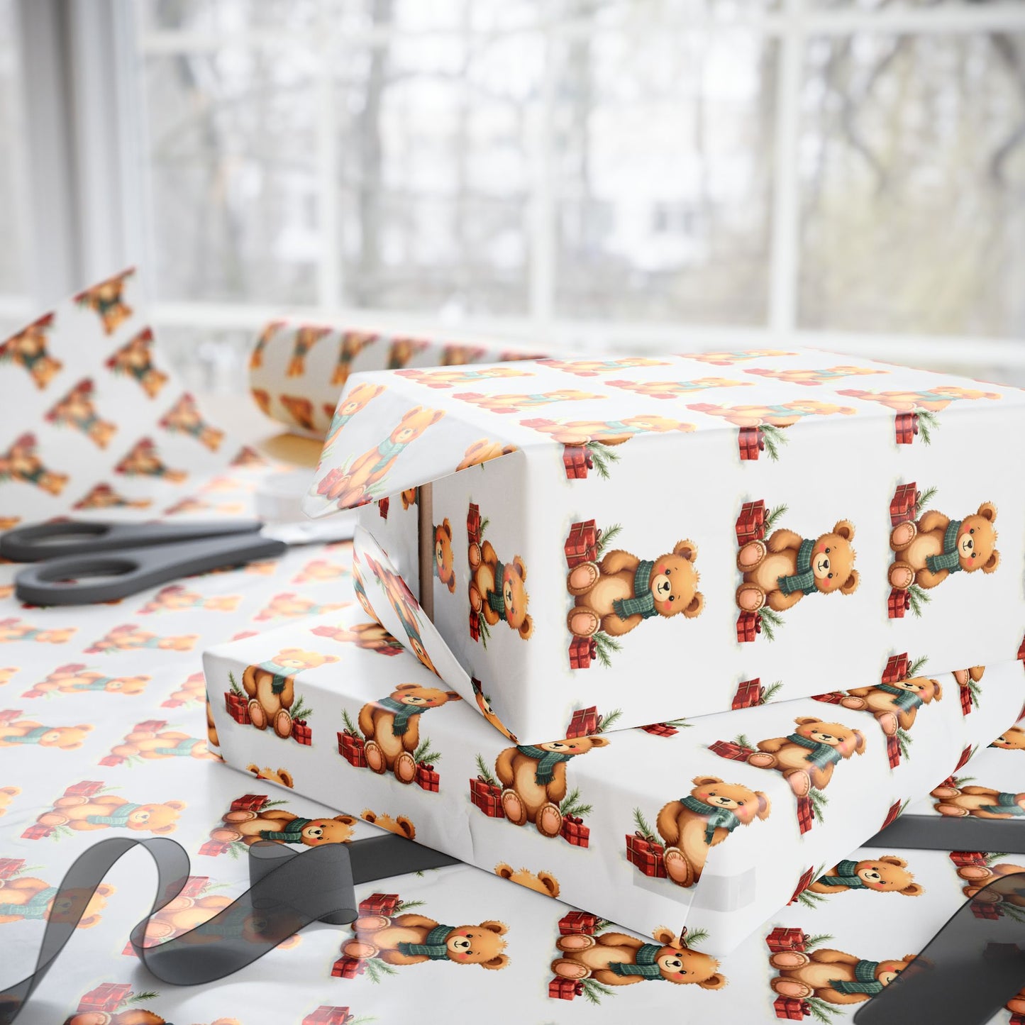 Christmas Teddy Bear Wrapping Paper Roll — Cute Holiday Gift Wrap