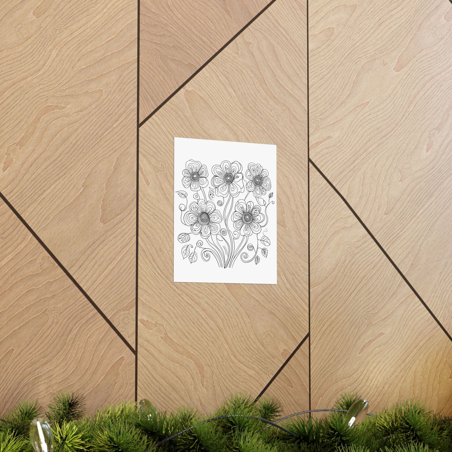Floral Line Art Poster — Black & White Daisy Bouquet Matte Print - DIY
