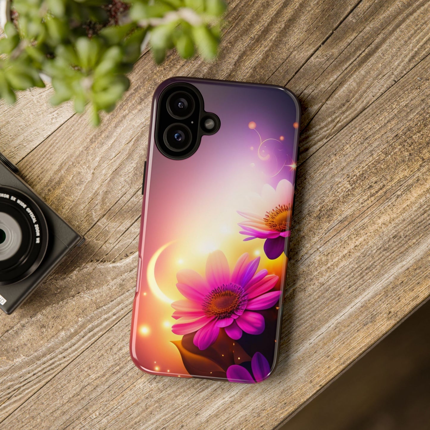 Floral Moonlight Phone Case – Purple Daisy Protective Cover