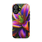 Floral Neon Tough Phone Case — Vivid Purple & Orange Lily Protective Cover