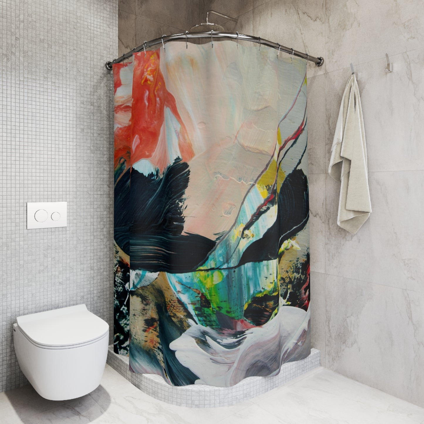 Abstract Color Splash Shower Curtain — Bold Contemporary Bathroom Art