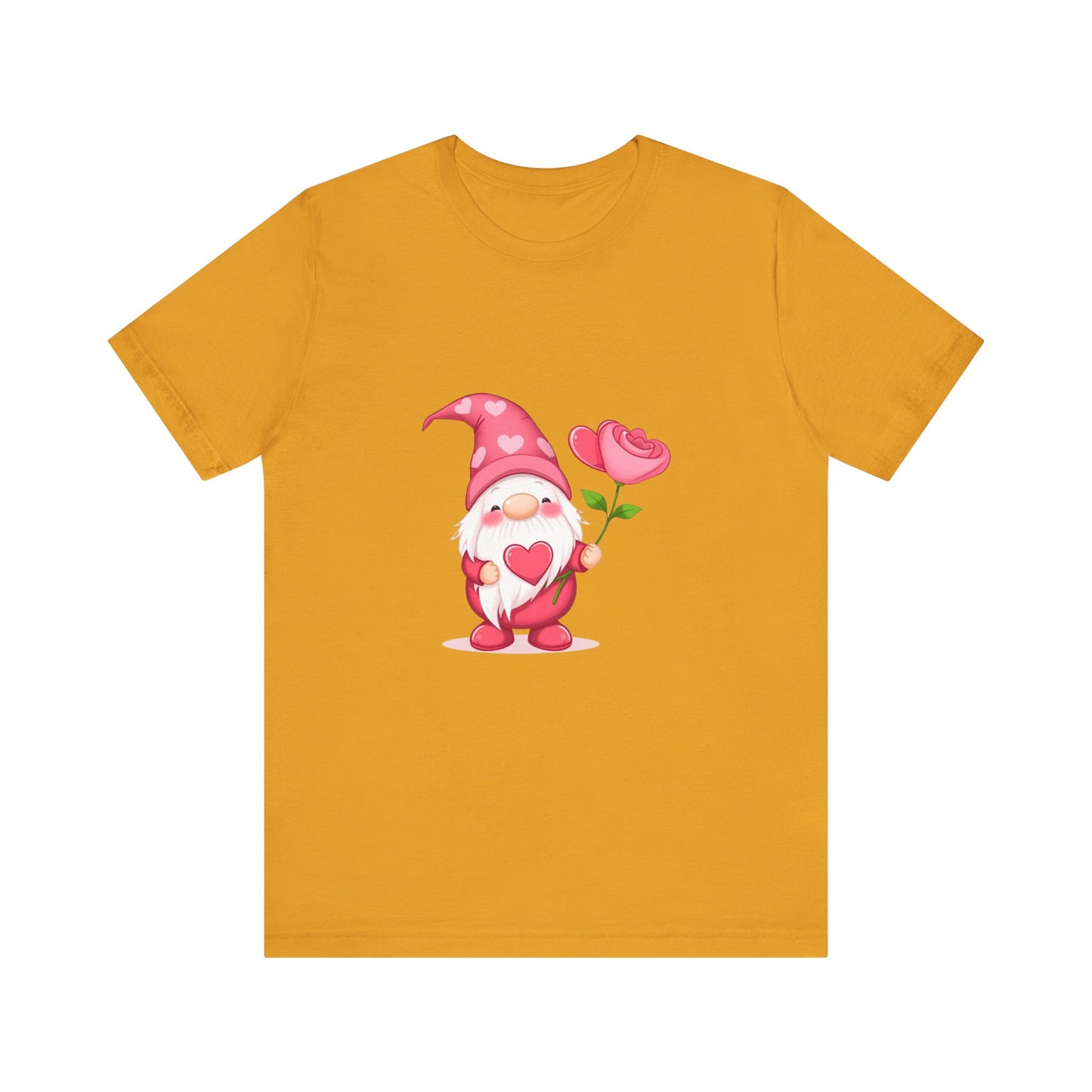 Valentine Gnome T‑Shirt — Cute Pink Gnome Holding Rose Tee