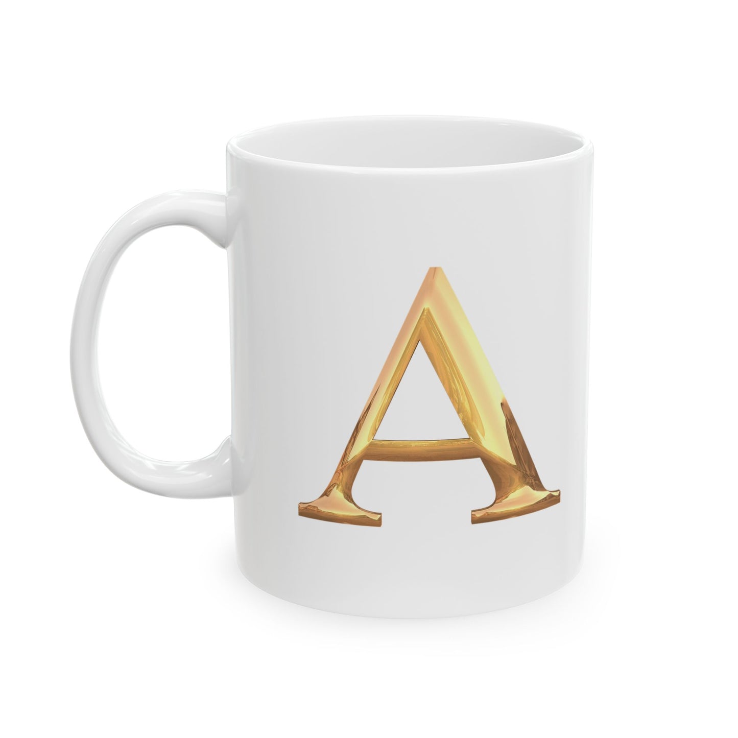Elegant Golden Letter A Ceramic Mug | Personalized Coffee Cup Letter A