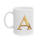 Elegant Golden Letter A Ceramic Mug | Personalized Coffee Cup Letter A