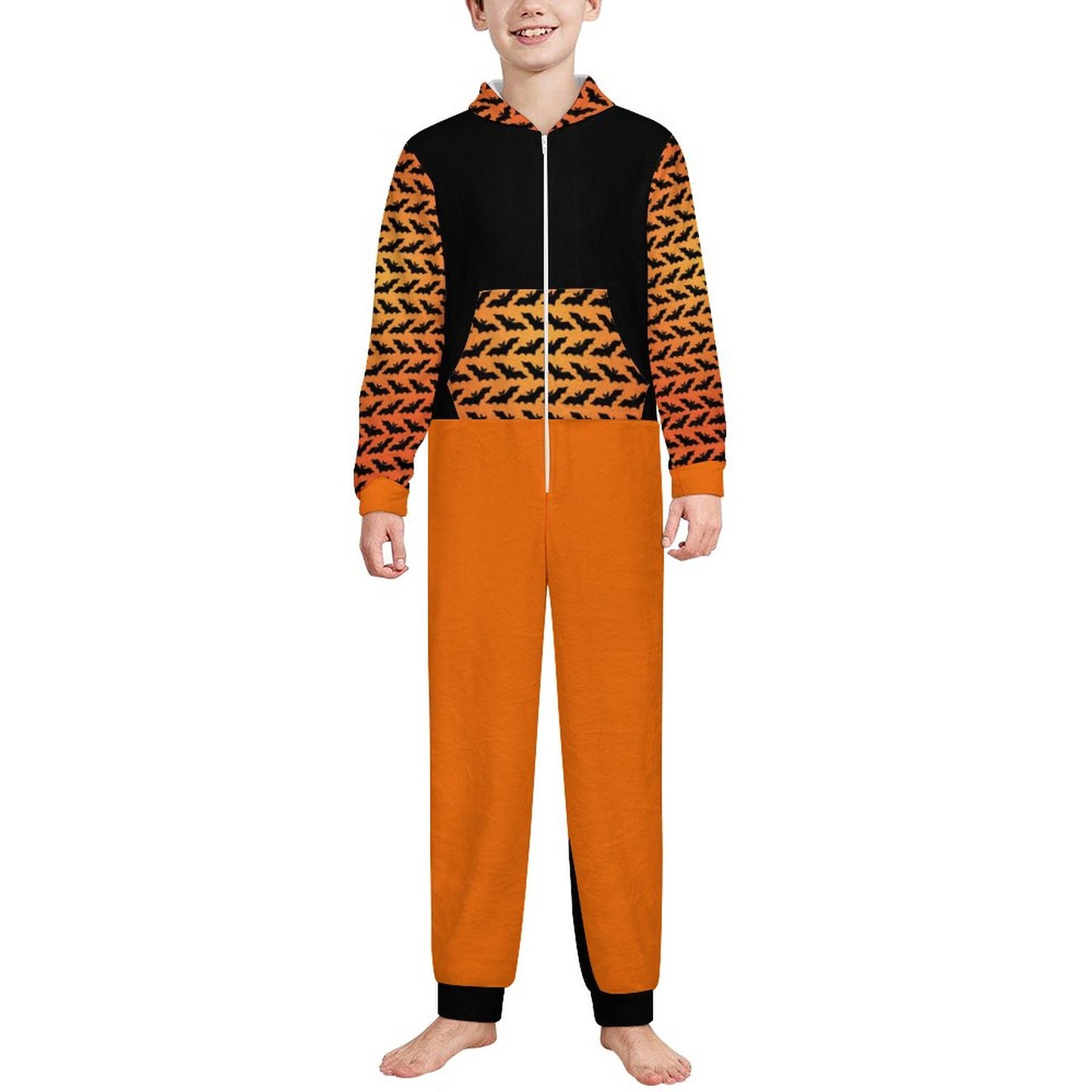 Halloween Flannel Footless Zip up Kid Jumpsuit Pajamas
