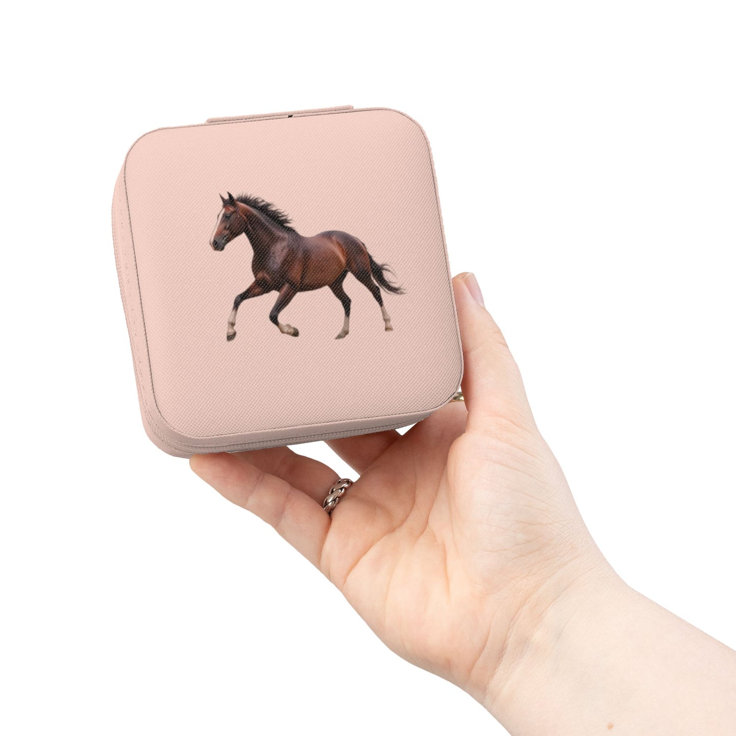 Horse Jewelry Travel Case — Compact Pink Travel Jewelry Organizer for Rings, Earrings & Necklaces