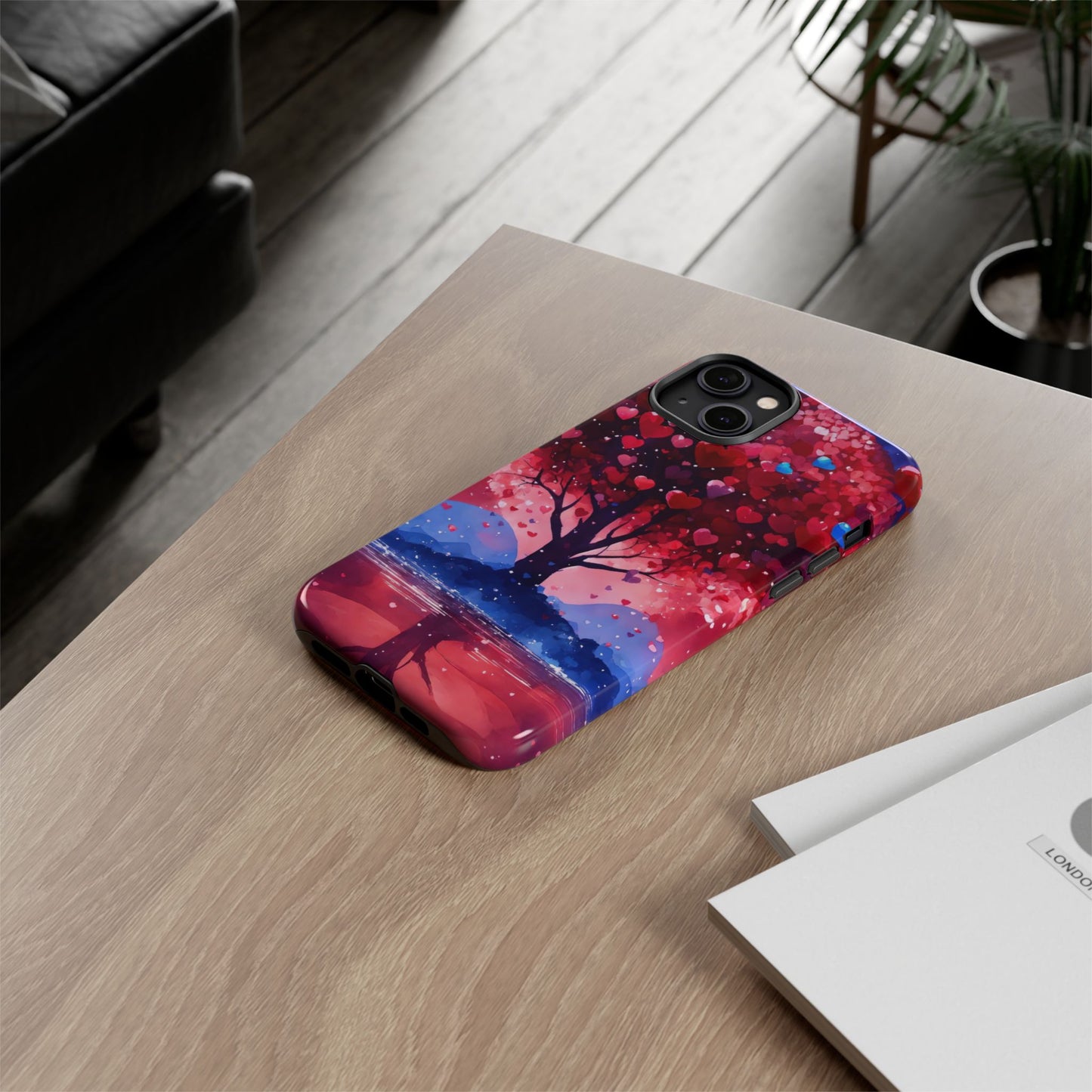 Heart Tree Phone Case — Romantic Red & Blue Protective Tough Case