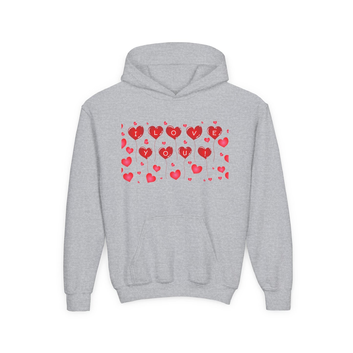 Youth Hoodie — Cute Red Heart Pattern Kids Sweatshirt (Valentine’s Day)