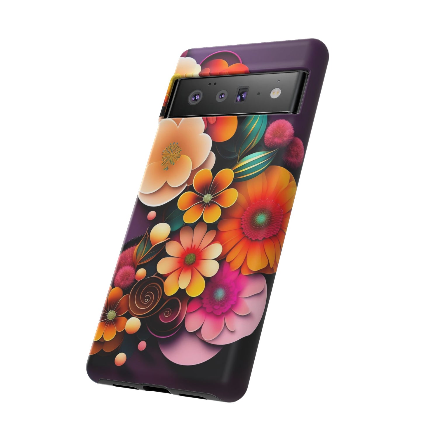 Floral Burst Tough Phone Case — Colorful Retro Flowers Protective Cover