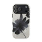 Monochrome Floral Tough Phone Case — Black Ink Flower Protective Cover