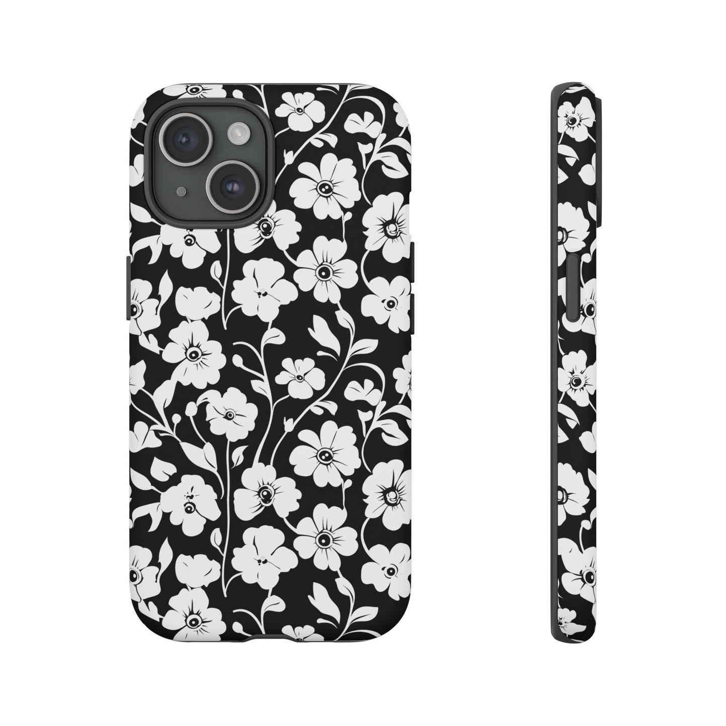 Floral Noir Tough Phone Case — Black & White Flower Protective Cover