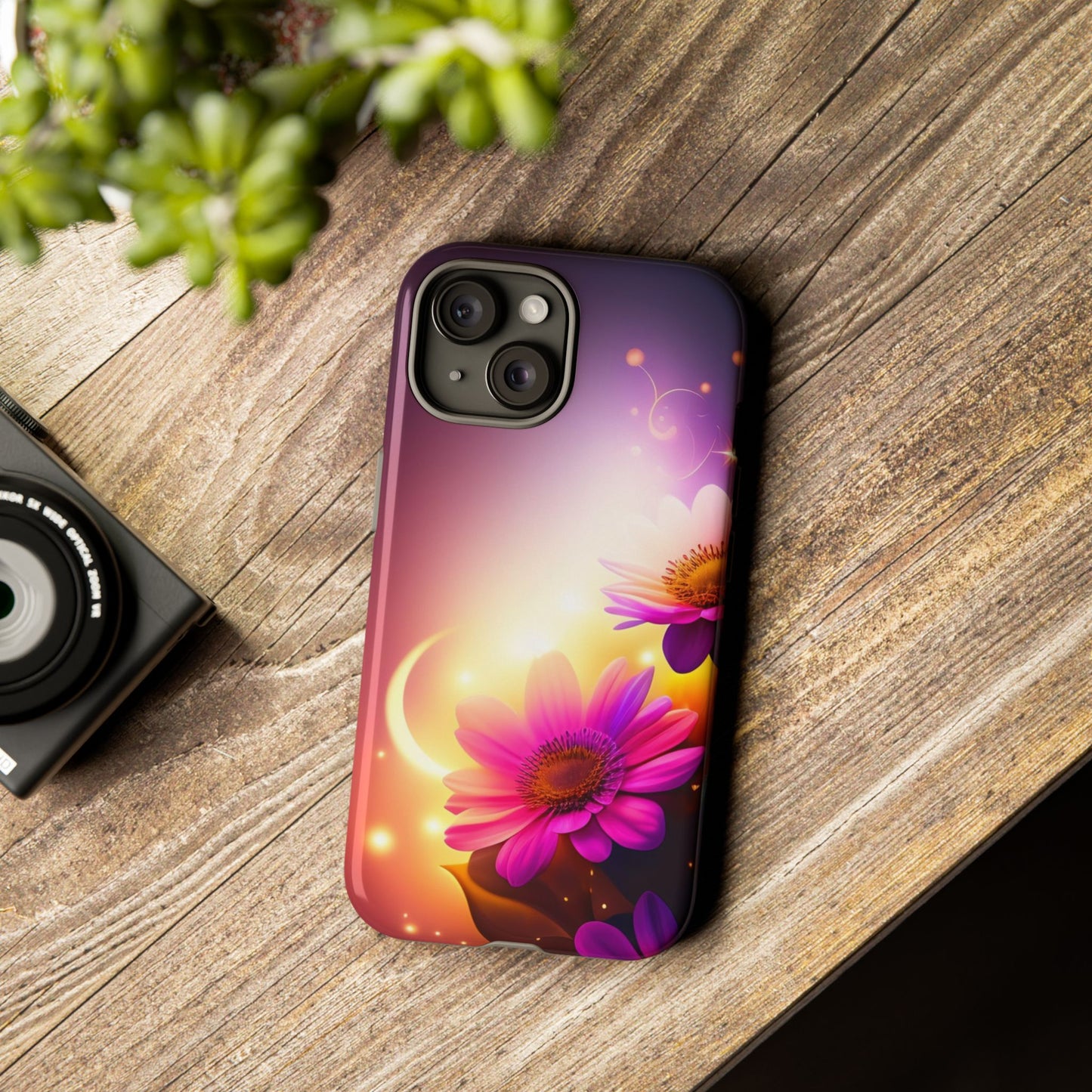 Floral Moonlight Phone Case – Purple Daisy Protective Cover