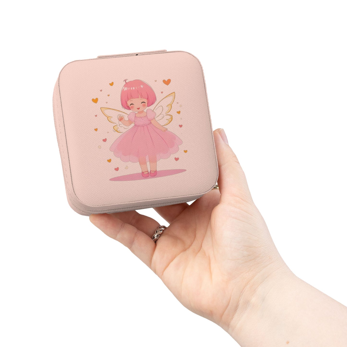 Pink Fairy Jewelry Travel Case — Compact Organizer for Rings, Earrings & Necklaces