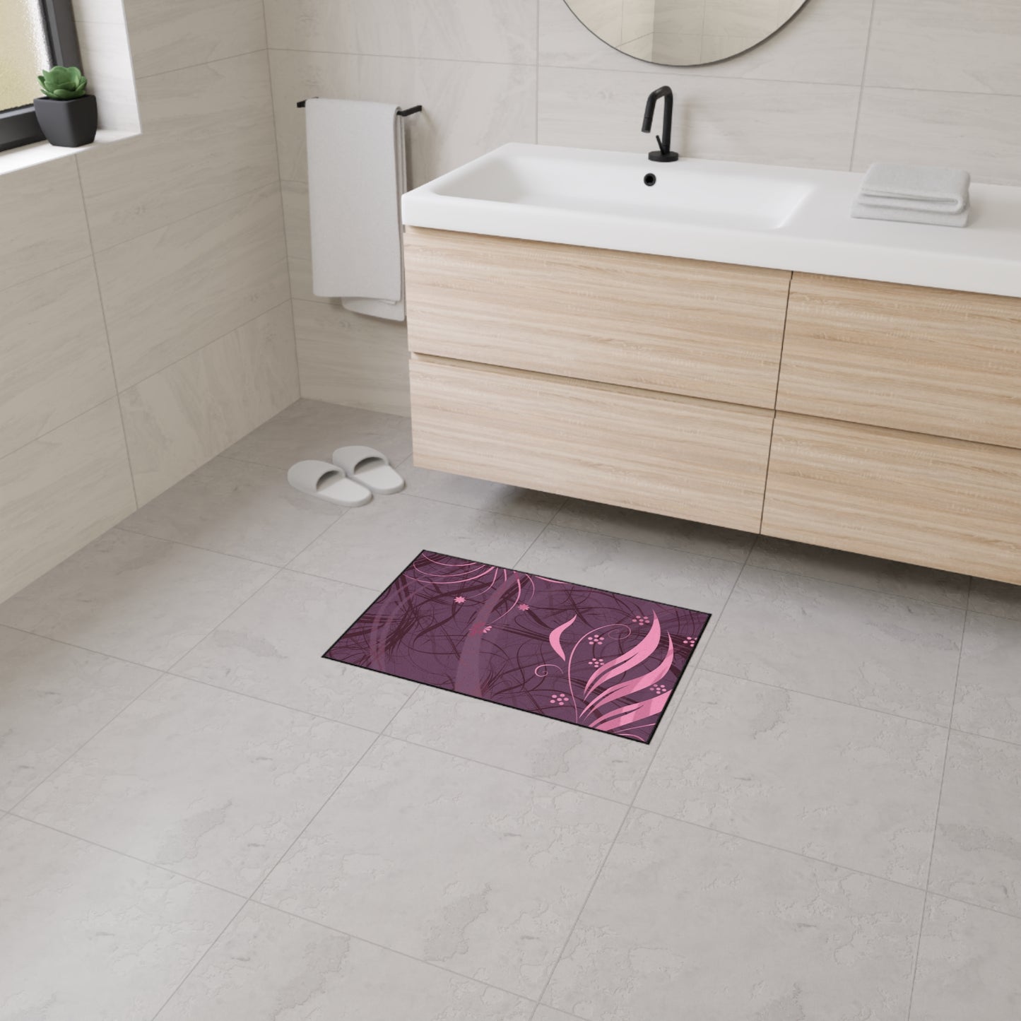 Floral Plum Heavy-Duty Floor Mat — Pink Swirl Entrance Rug