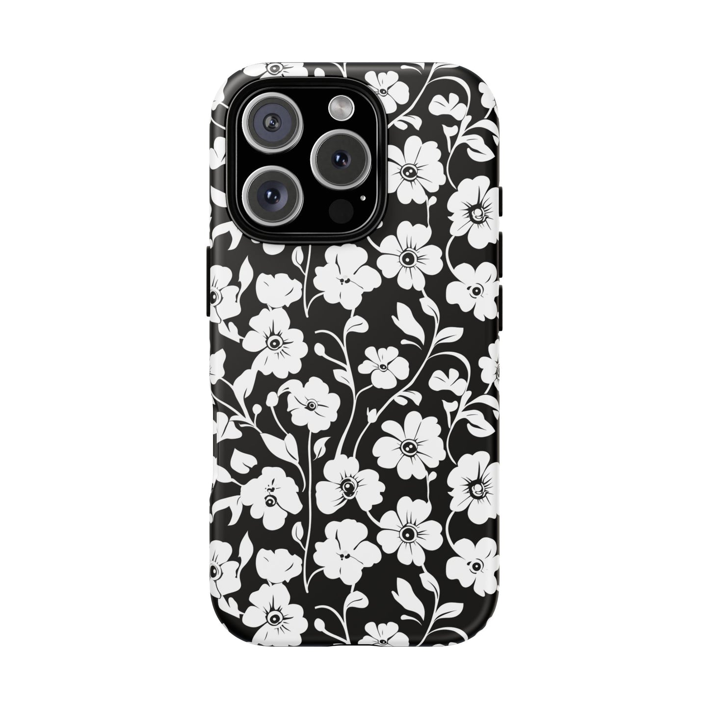 Floral Noir Tough Phone Case — Black & White Flower Protective Cover