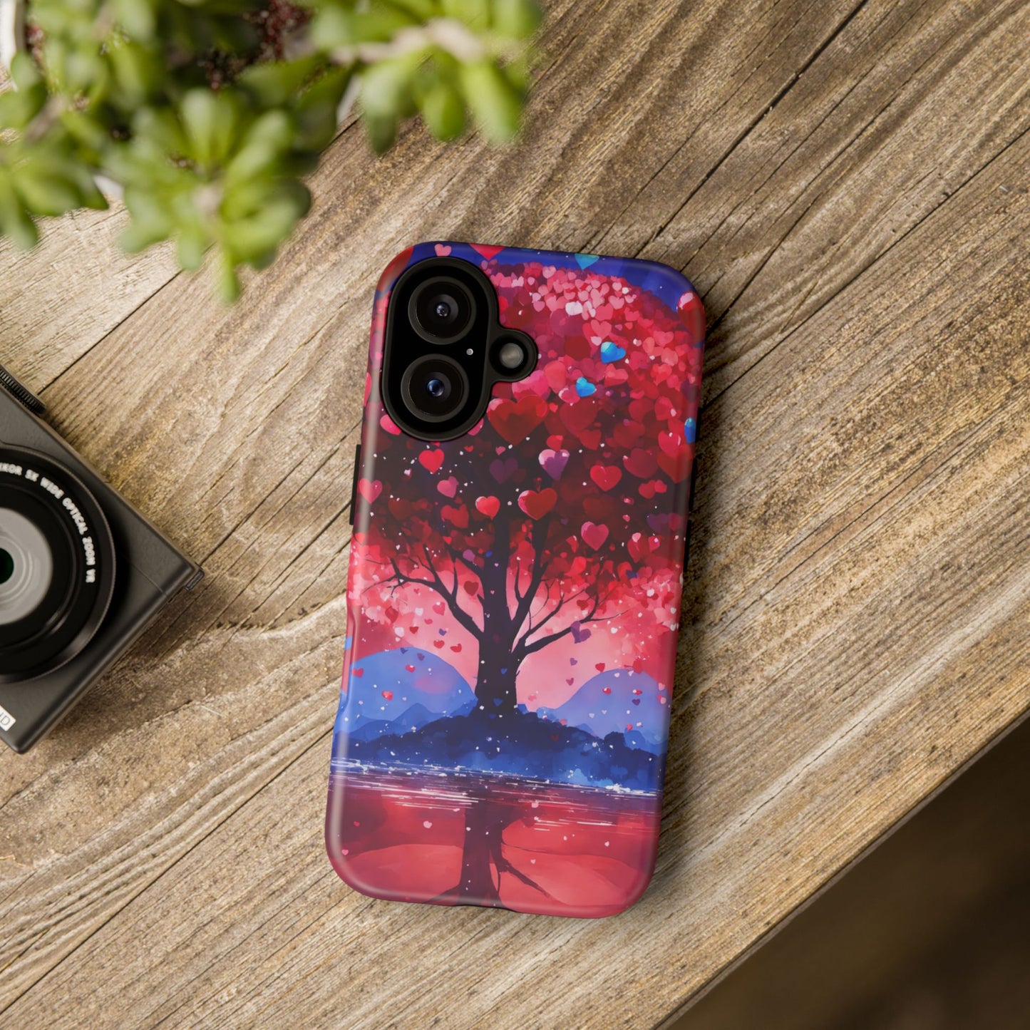 Heart Tree Phone Case — Romantic Red & Blue Protective Tough Case