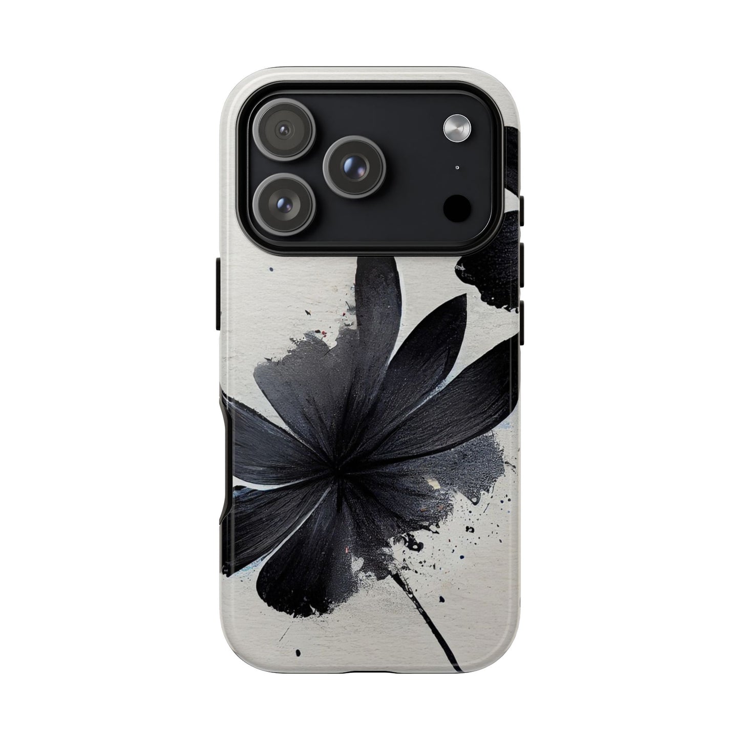 Monochrome Floral Tough Phone Case — Black Ink Flower Protective Cover