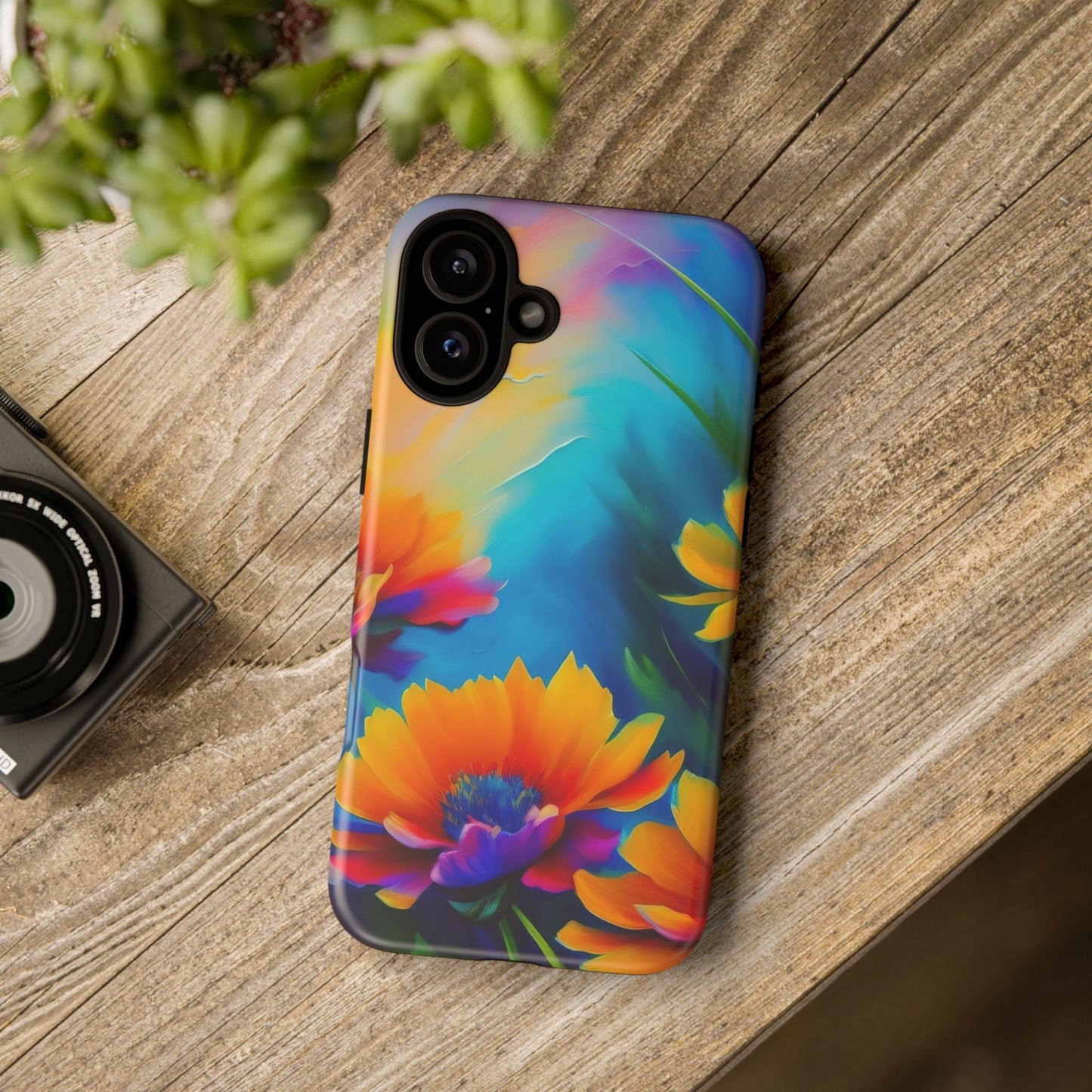 Floral Burst Tough Phone Case — Vibrant Watercolor Flowers Protective Cover