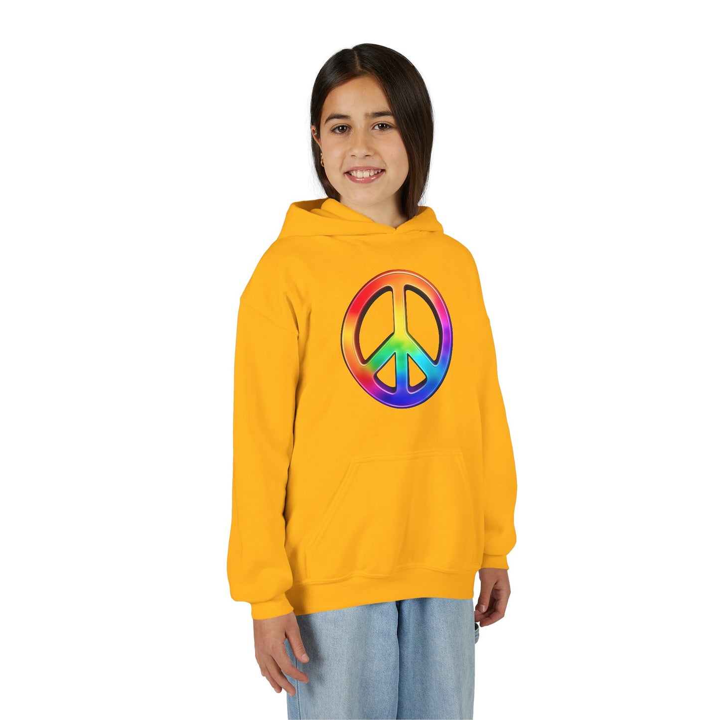 Youth Hoodie — Rainbow Peace Sign Pullover