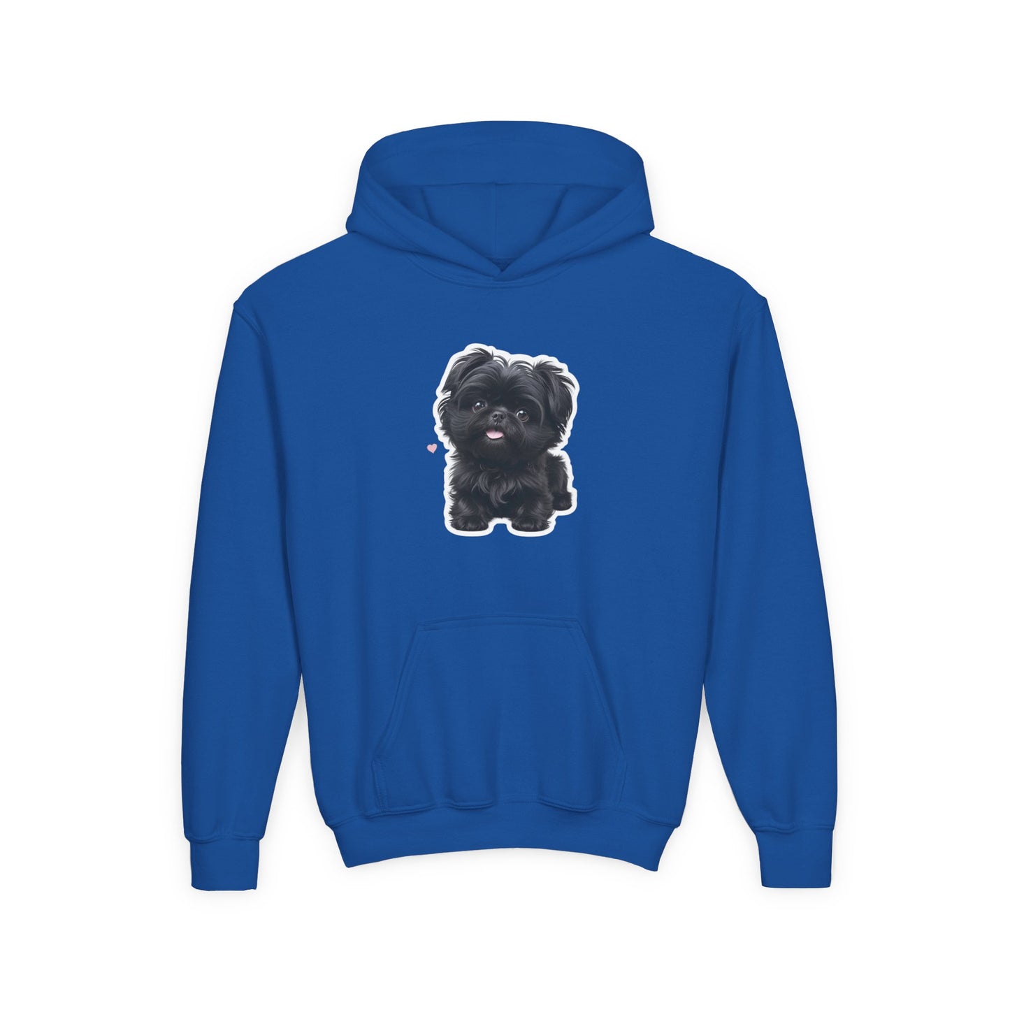 Youth Hoodie — Cute Black Shih Tzu with “Love Has Four Paws” Back Print