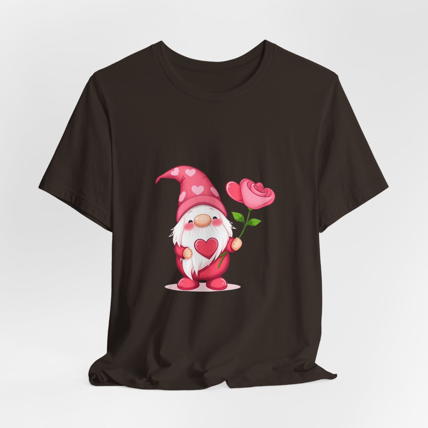 Valentine Gnome T‑Shirt — Cute Pink Gnome Holding Rose Tee