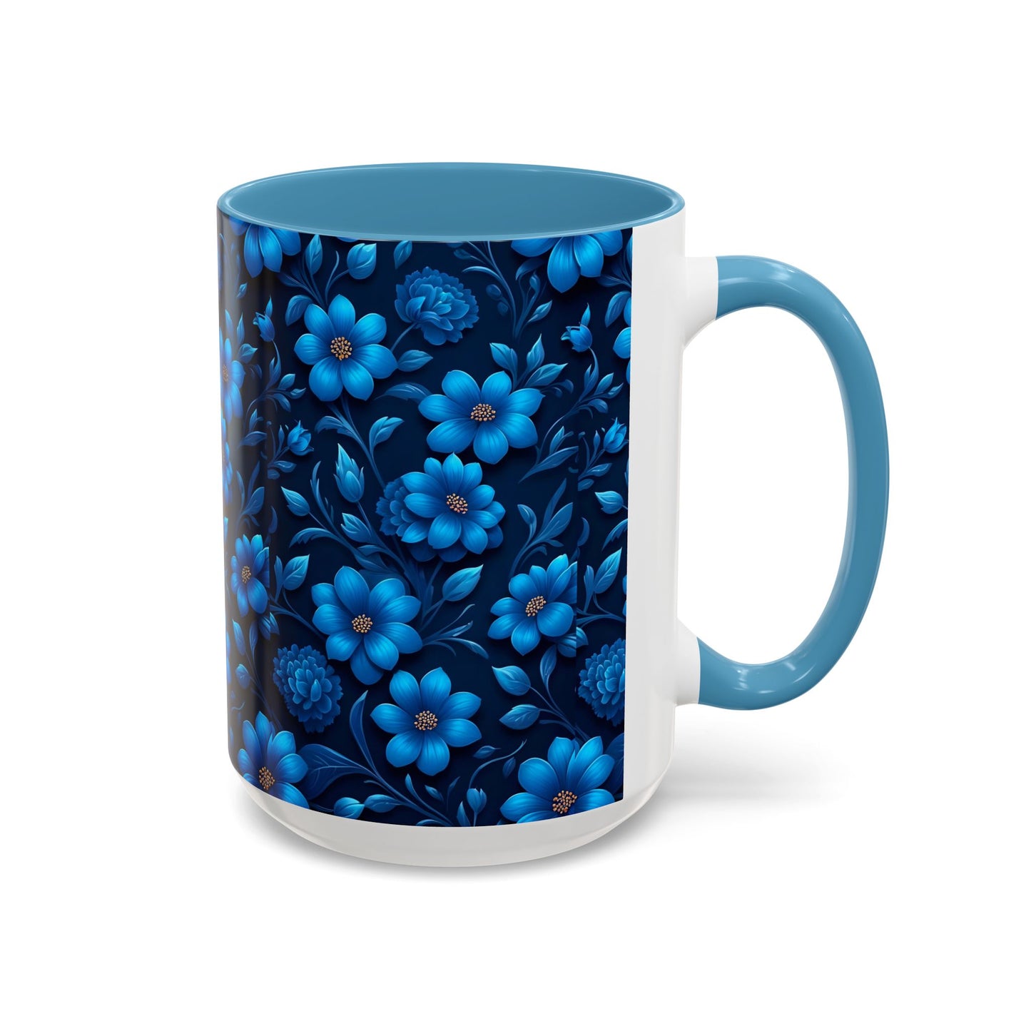 Floral Accent Coffee Mug, Blue Flower Mug, Ceramic Coffee Cup, Gift for Her, Nature-Themed Drinkware, Floral Home Decor, Unique Mug