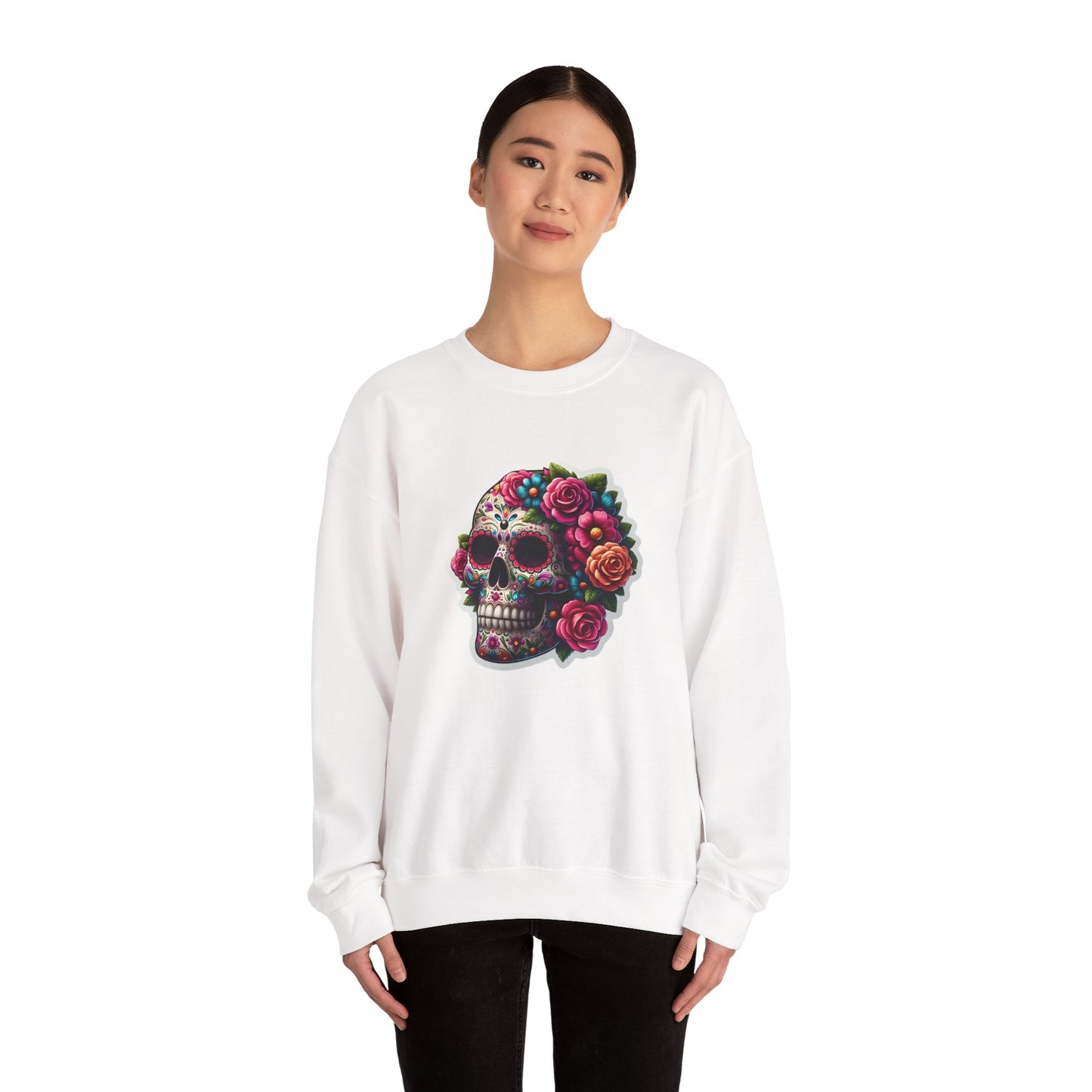 Sugar Skull Crewneck Sweatshirt — Floral Day of the Dead Graphic