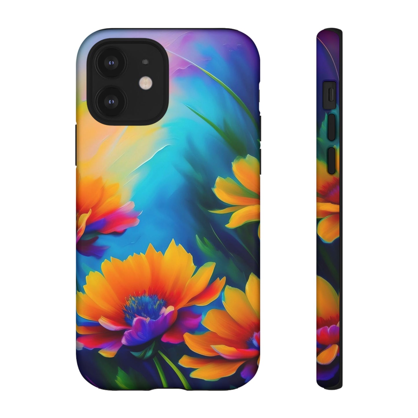 Floral Sunset Tough Phone Case — Vibrant Watercolor Flowers Protective Cover