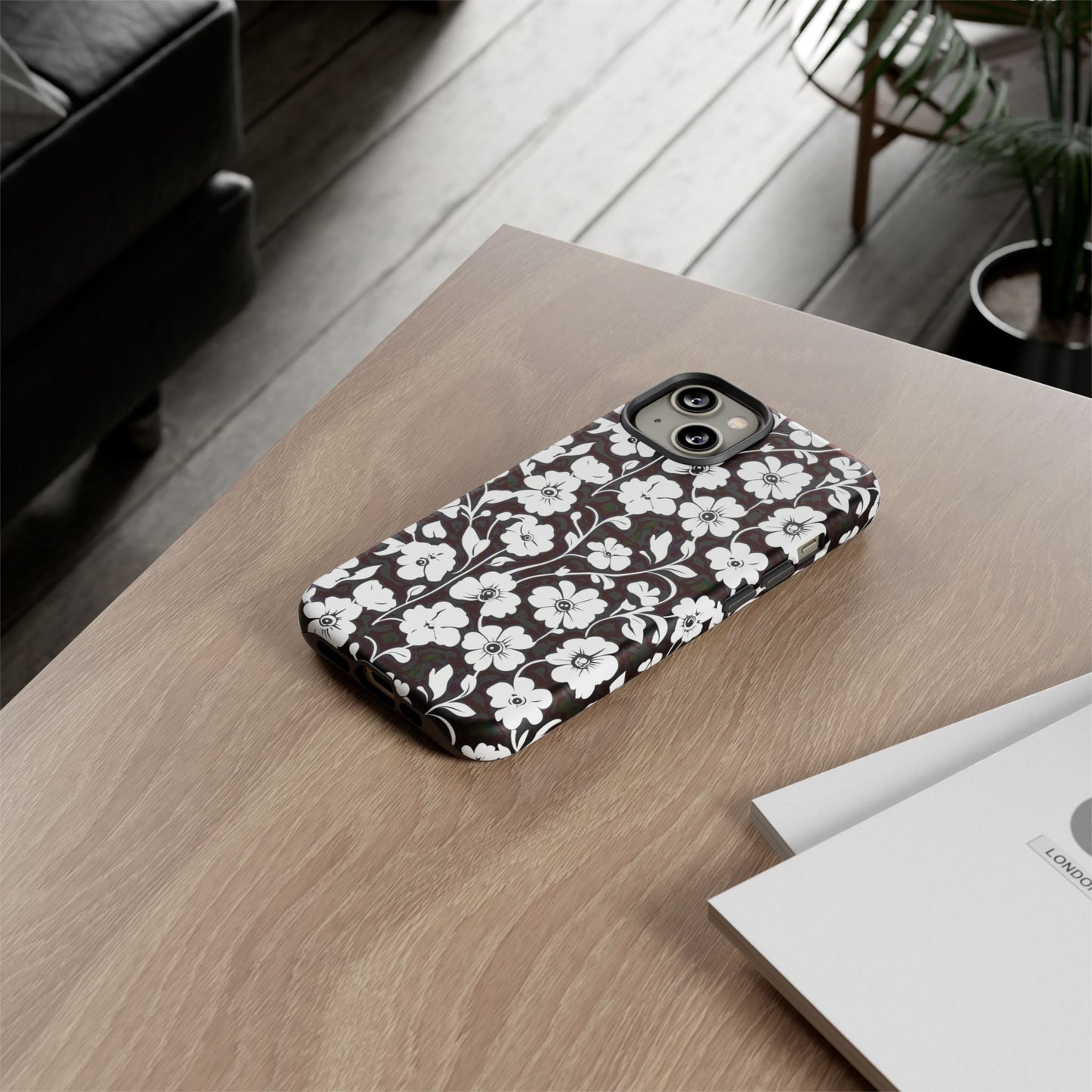 Floral Noir Tough Phone Case — Black & White Flower Protective Cover
