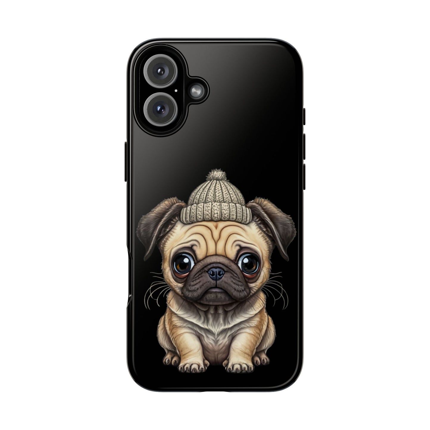 Pug Phone Case – Cute Pug Puppy Illustration on Black Tough Case
