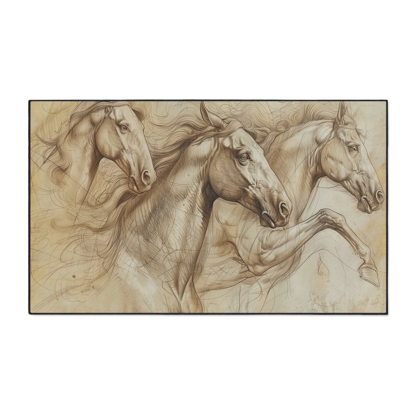 Galloping Horses Heavy Duty Floor Mat — Rustic Equestrian Rug for Entryway, Stable, Garage