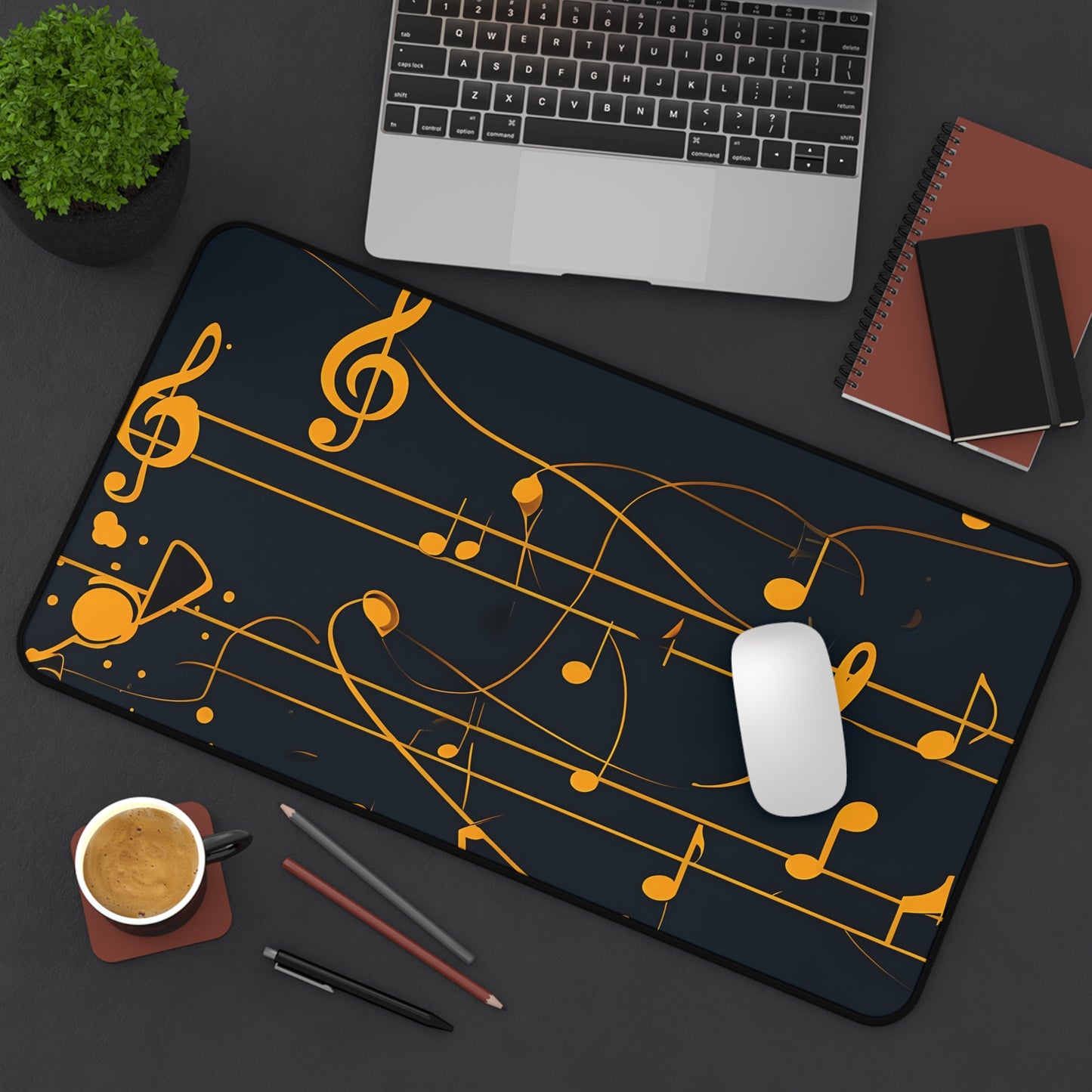 Music Notes Desk Mat – Golden Sheet Music Mouse Pad