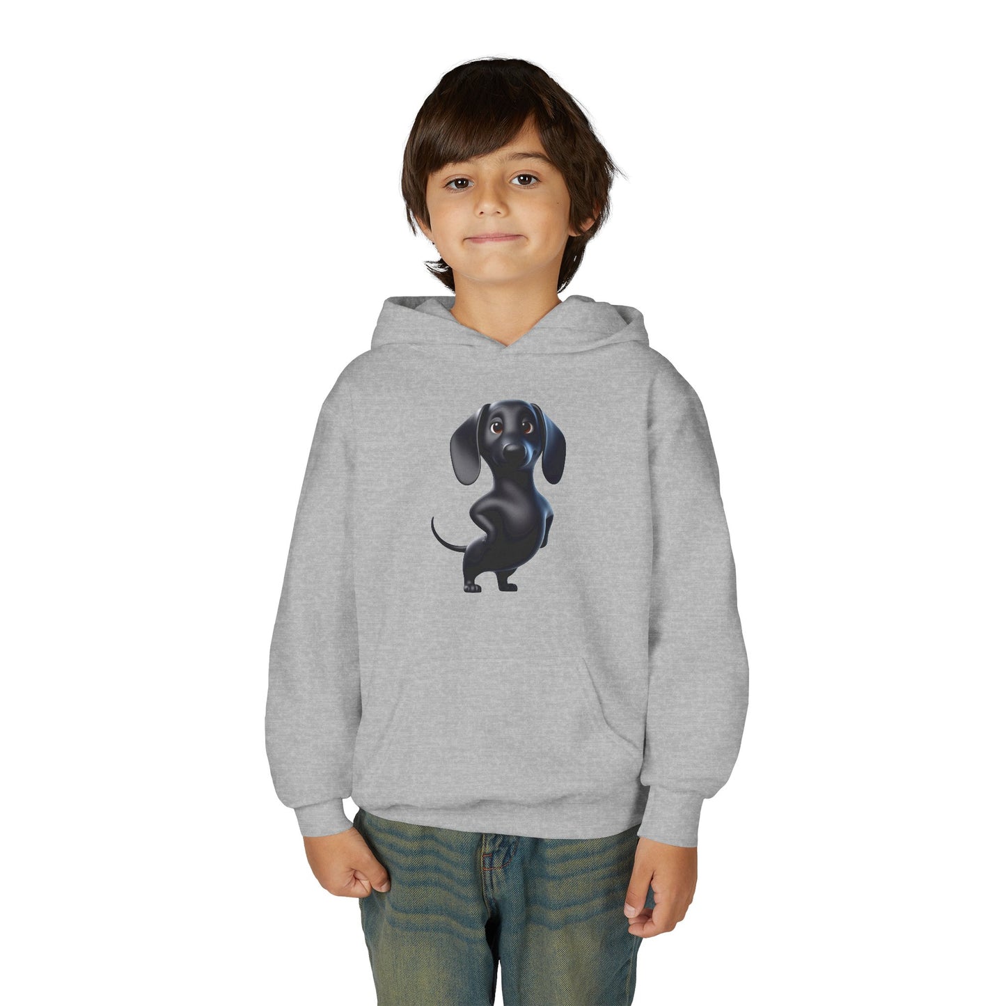 Youth Hoodie — Cute Black Dachshund Graphic