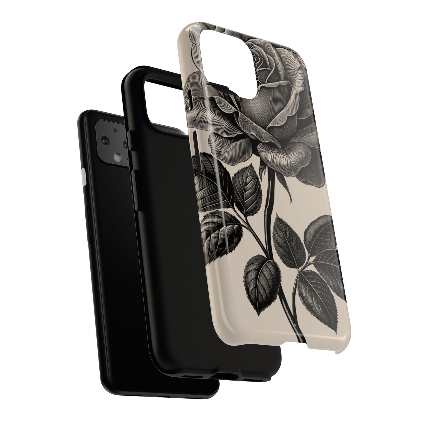 Black Rose Phone Case, Tough Cases with Floral Design, Elegant Tech Accessory, Gift for Flower Lovers, Stylish Protection