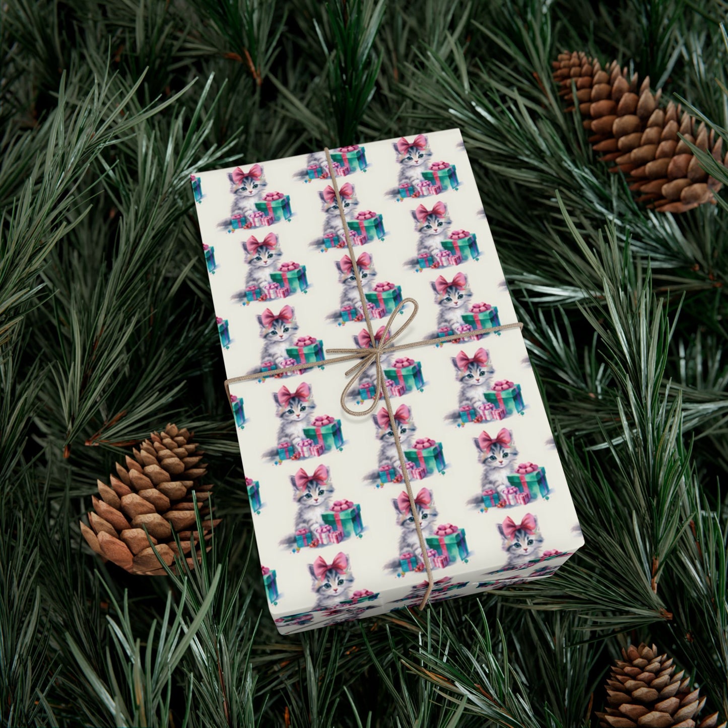 Gift Wrap Paper — Cute Kitten with Presents Pattern