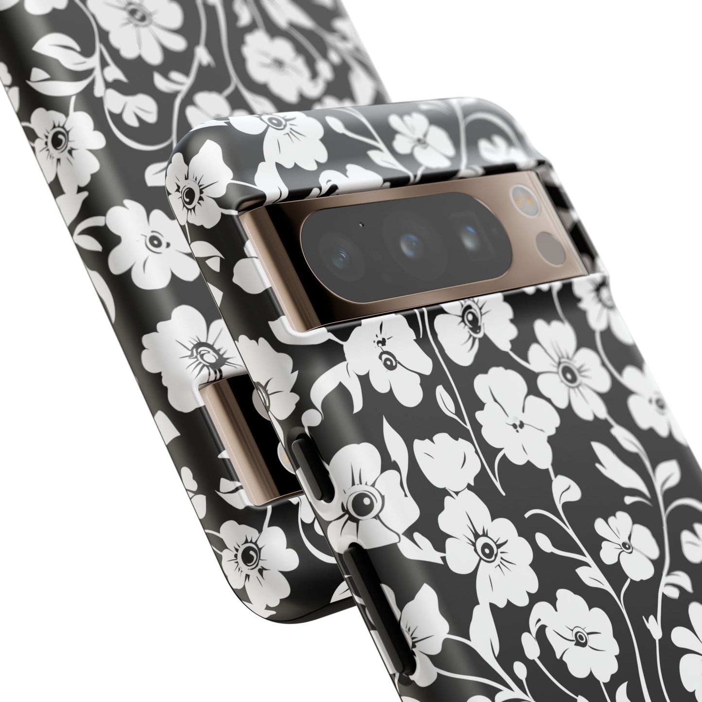 Floral Noir Tough Phone Case — Black & White Flower Protective Cover
