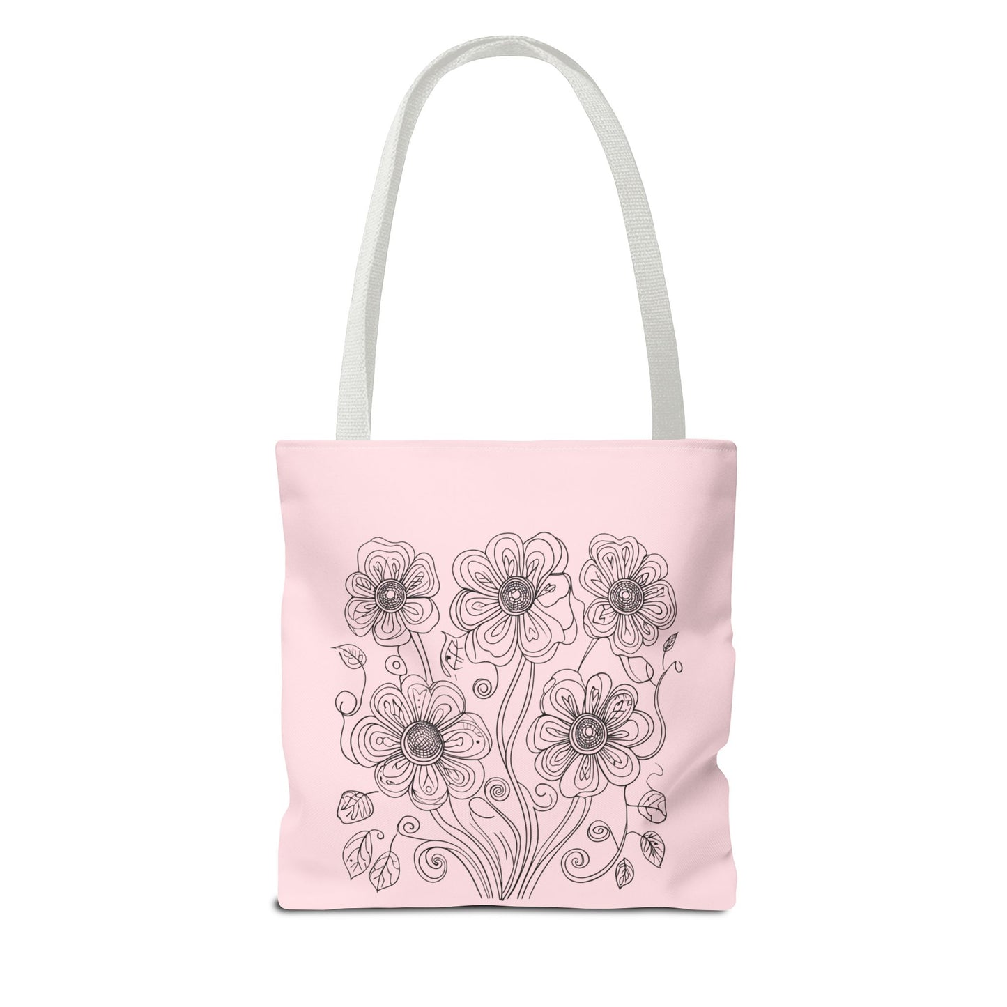 Floral Doodle Pink Tote Bag — Hand-Drawn Flower Design