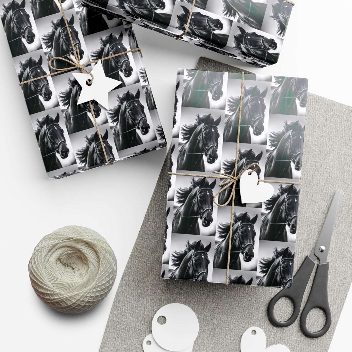 Horse Portrait Gift Wrap Paper - Black & White Equestrian Wrapping Paper for Horse Lovers