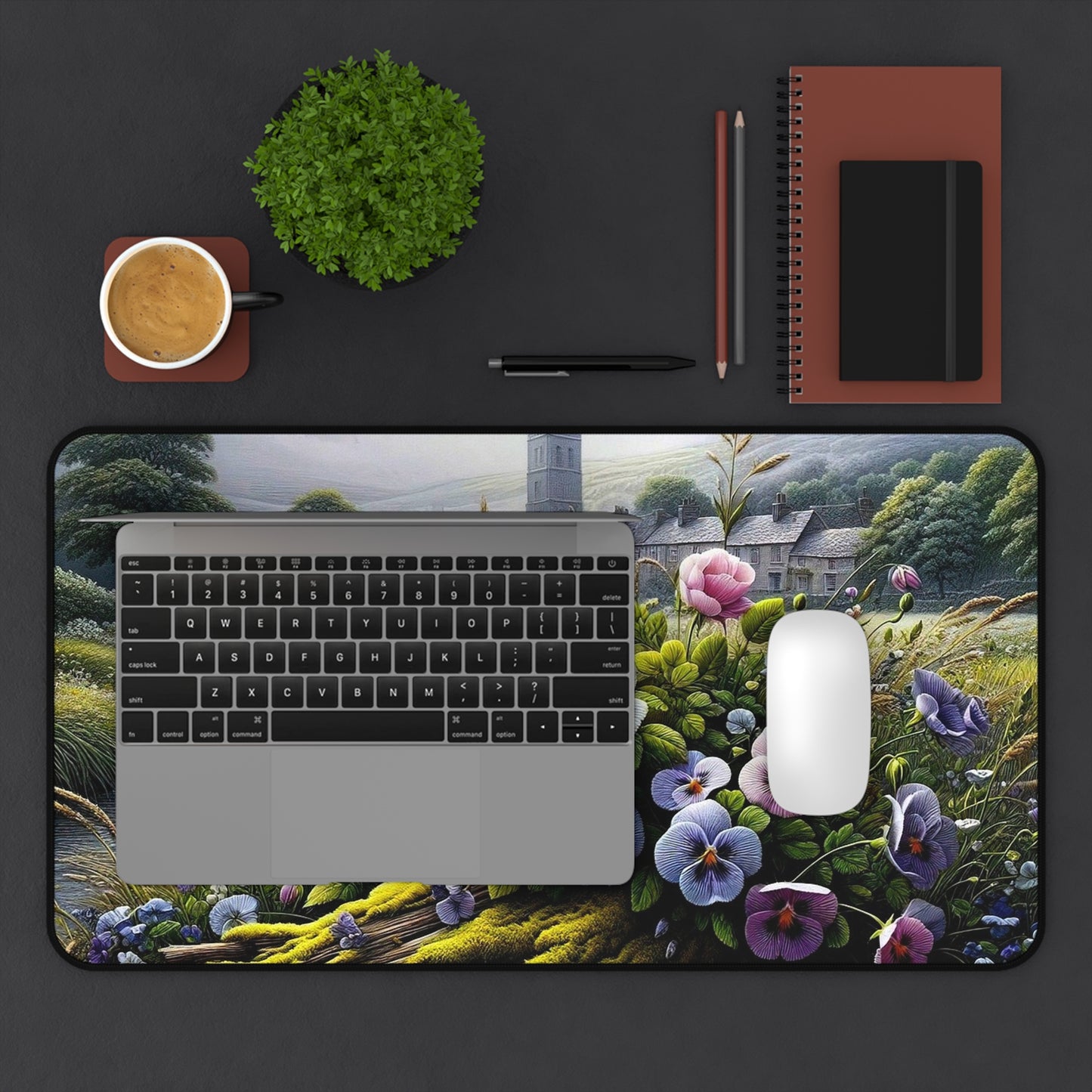 Floral Cottage Desk Mat — Vintage Pansies & Rose Desk Pad