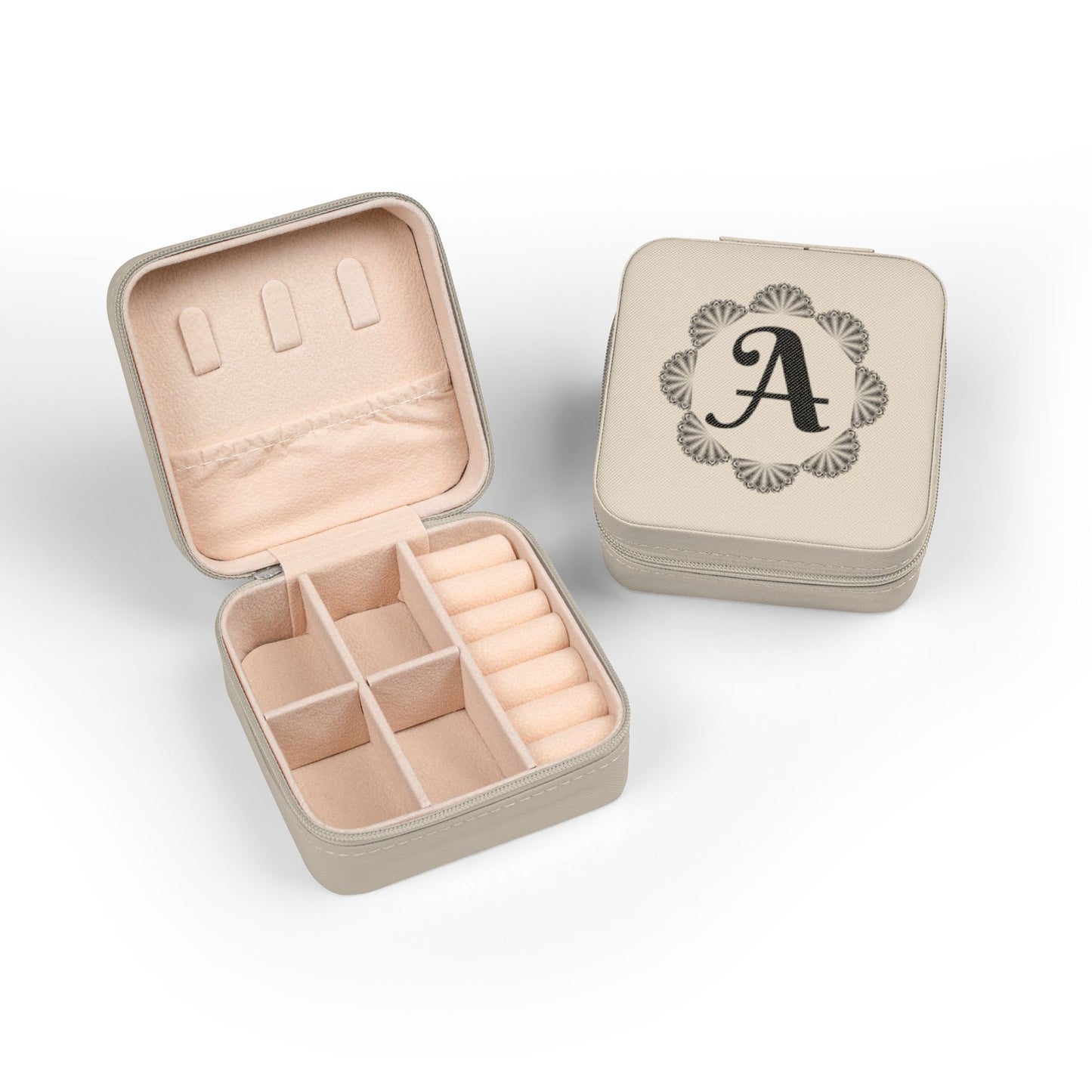 Monogrammed A Pink Travel Jewelry Case — Compact Organizer for Earrings, Rings & Necklaces