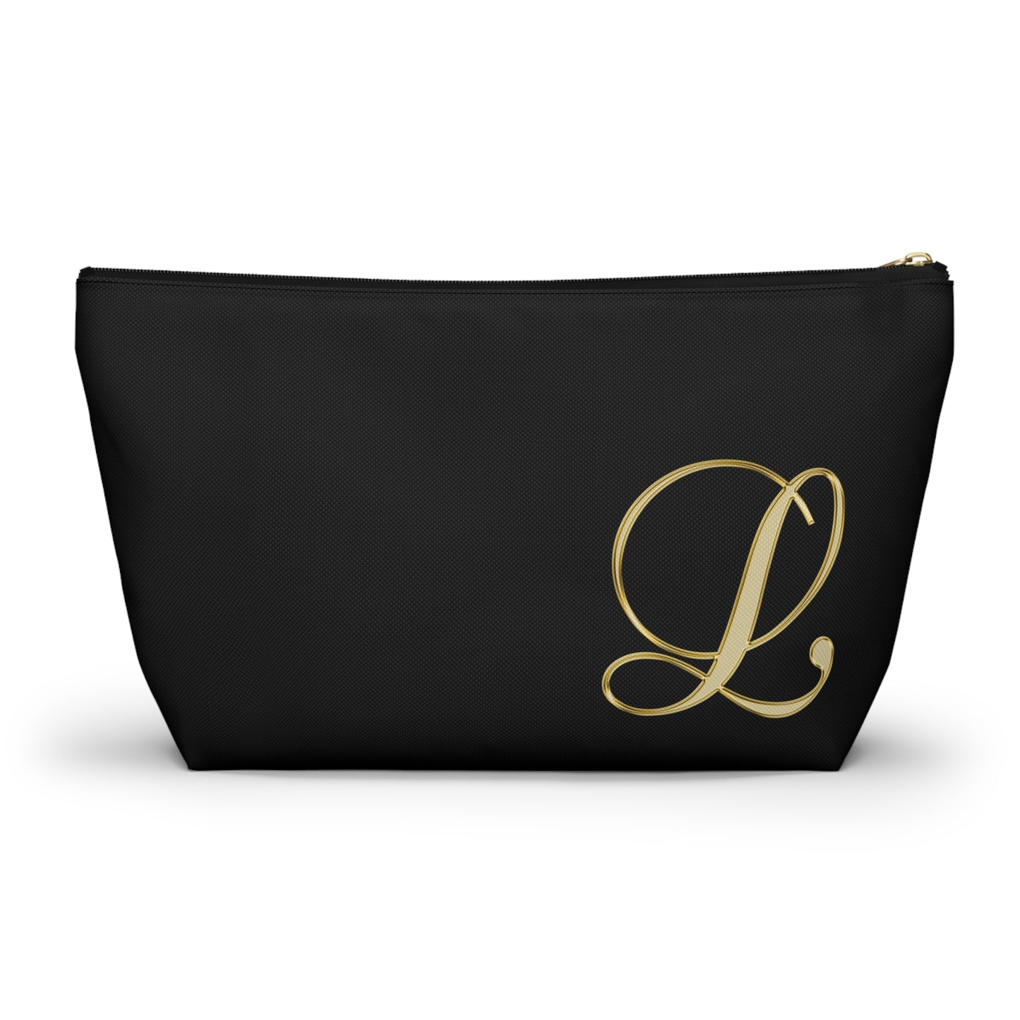 Monogram L Accessory Pouch — Black & Gold T‑Bottom Makeup Bag