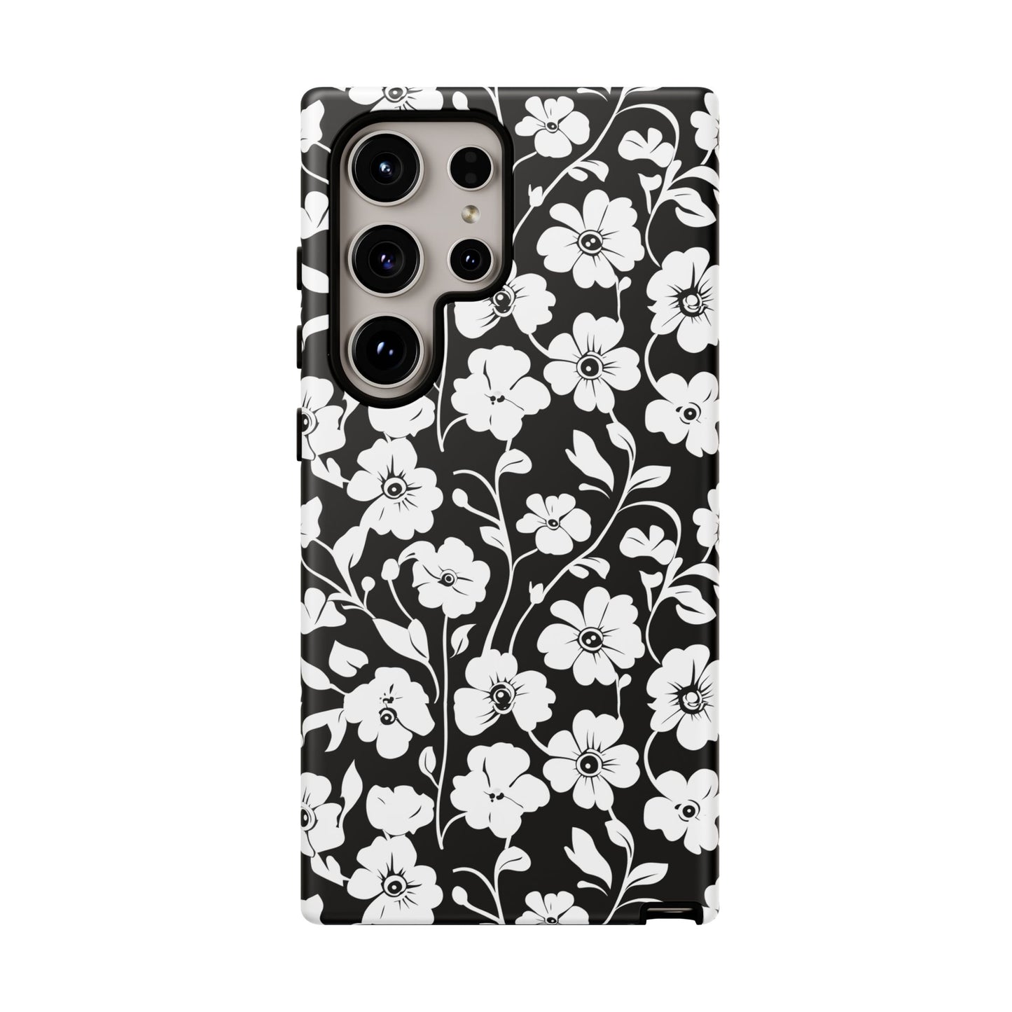 Floral Noir Tough Phone Case — Black & White Flower Protective Cover